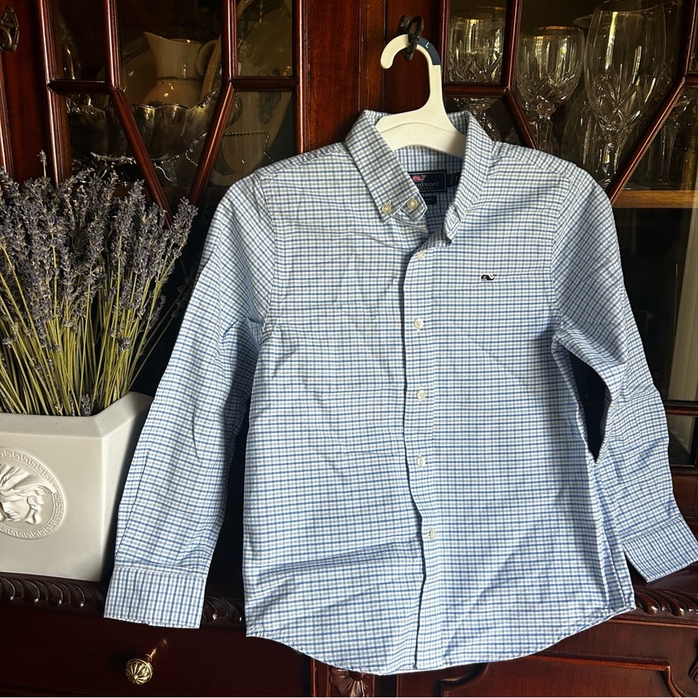 Vineyard Vines Whale Shirt 100% Cotton Blue Checkered Shirt
